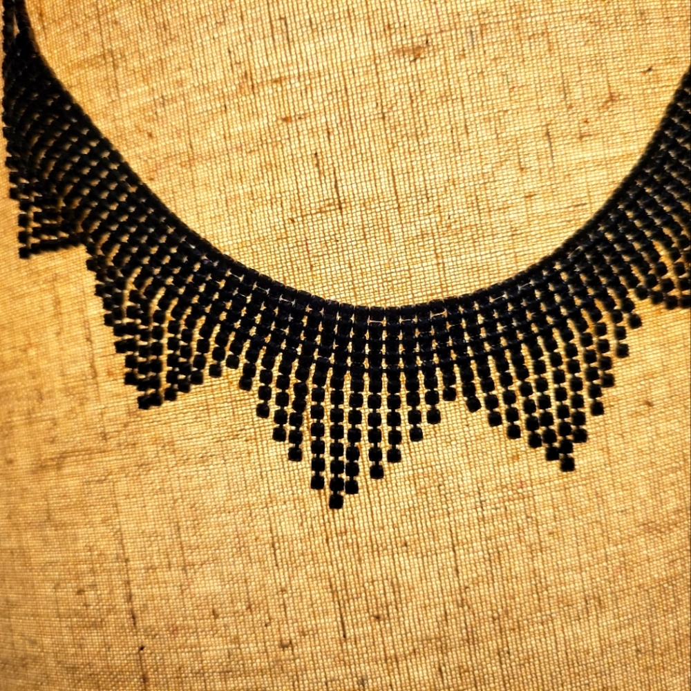 Vintage 1950's Choker Necklace with Black Rhinestones.